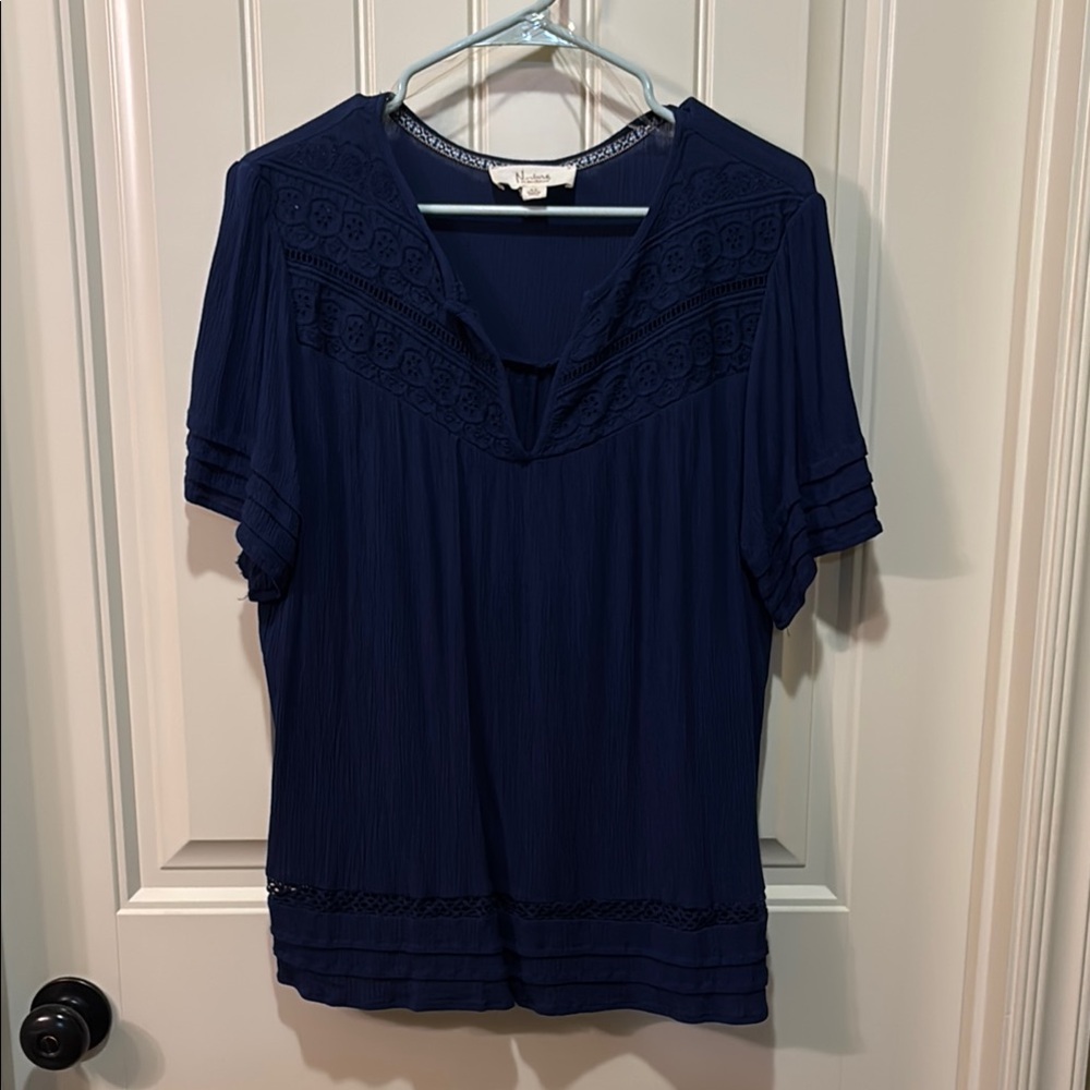 Nurture by Westbound Blue Pleated Short Sleeve Blouse